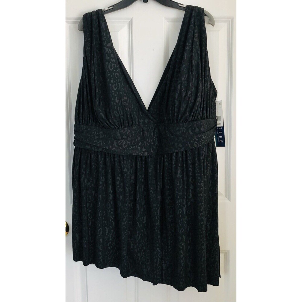 Longitude Women's Swim Dress Size24 Black Tummy Control Soft Cup Bra Long Torso - Picture 2 of 6